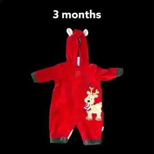 LITTLE ME RED VELOUR MY FIRST CHRISTMAS ONESIE LABELED 3 MONTHS